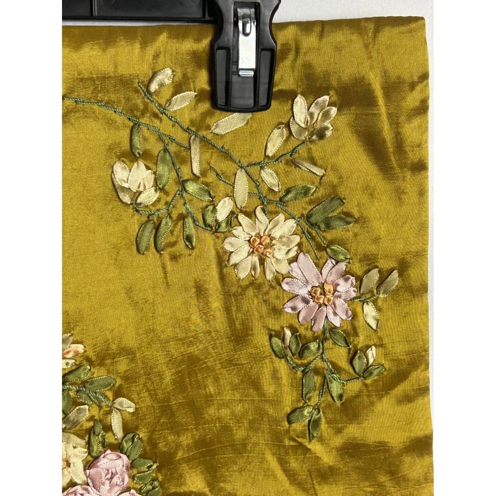 Huayu Set of 2 Gold Ribbon Embroidery Floral Pillow Covers 17.5x17.5 LH04-555